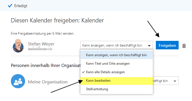 Rechte zum Bearbeiten vergeben